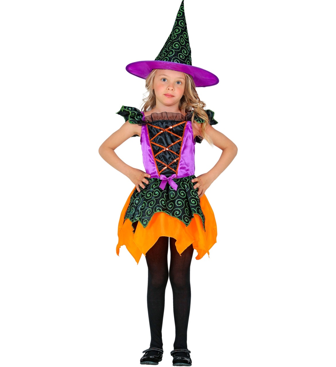 Kostüm Hexe lila/orange Gr. 128 Kinderkostüm