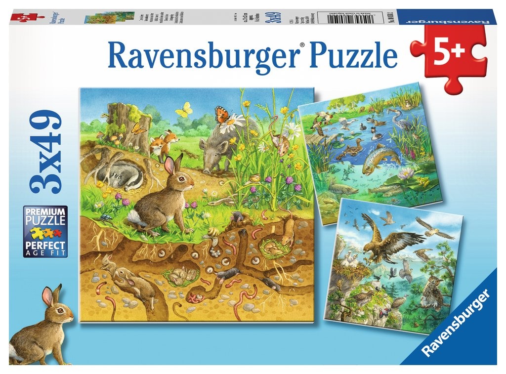 Ravensburger Puzzle Tiere in ihren Lebensräumen 3 x 49 Teile