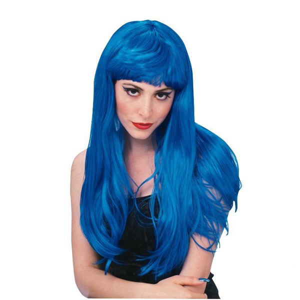 Kostüm-Zubehör Perücke Glamour Wig blaue Langhaarperücke