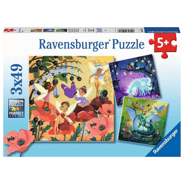 Ravensburger Puzzle Einhorn,Drache und Fee 3x49 Teile