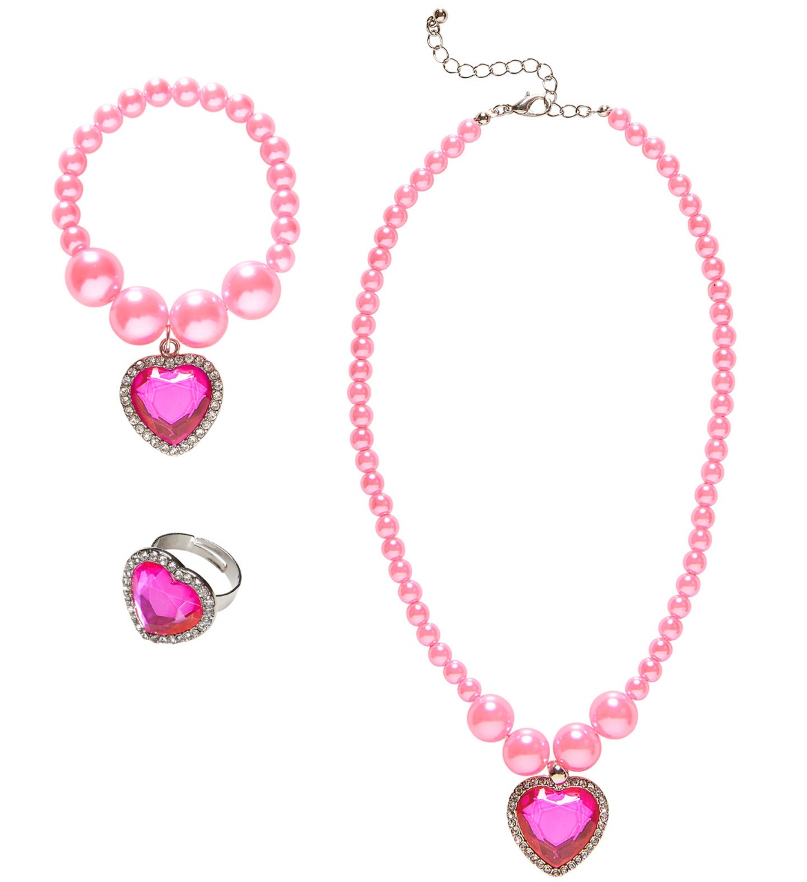 Kostüm Zubehör Perlenkette, Armband und Ring rosa