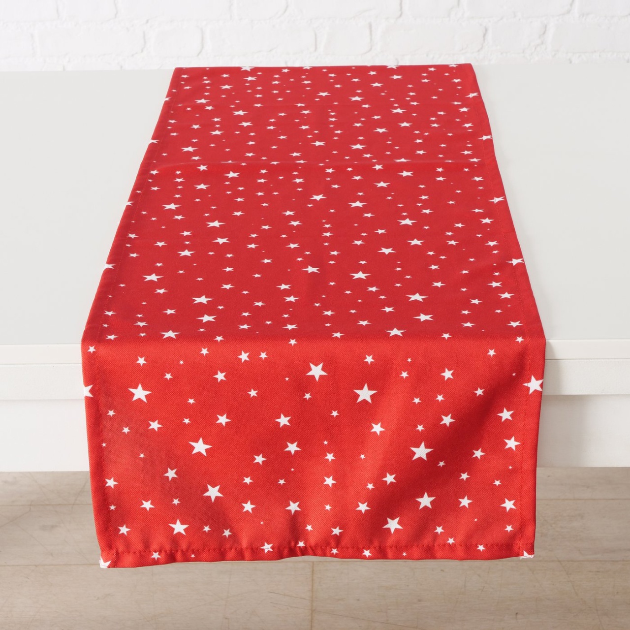 Tischläufer Weihnachten rot mit weißen Sternen L 143 cm