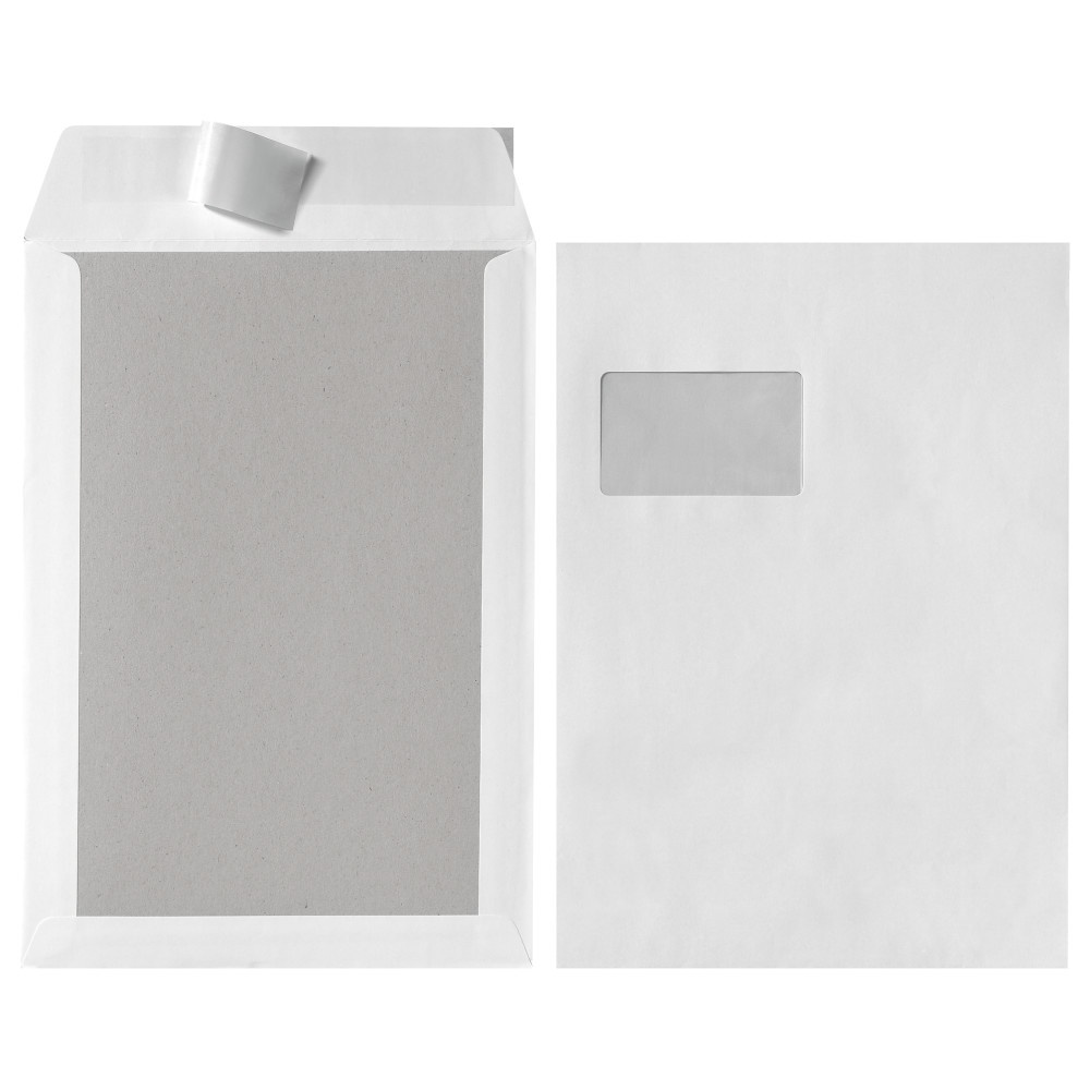 Briefumschläge C4 mit Fenster 5er mit Pappwand weiß