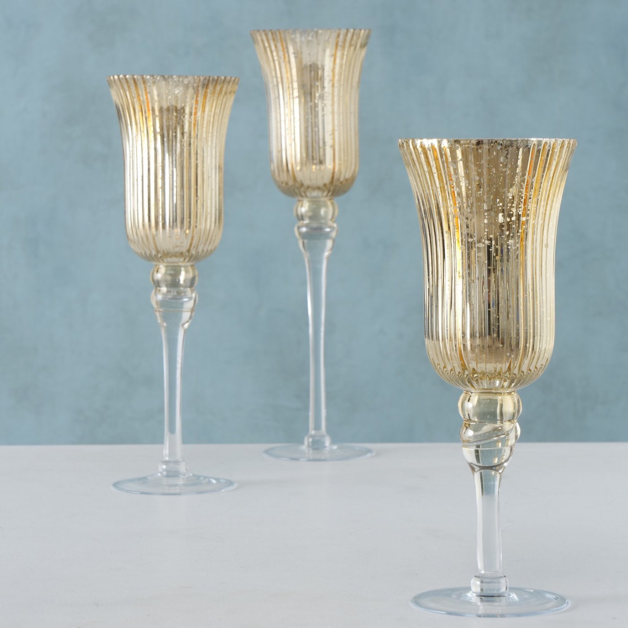 Windlicht Kelch Kerzenständer Glas lackiert golden H: 30 cm
