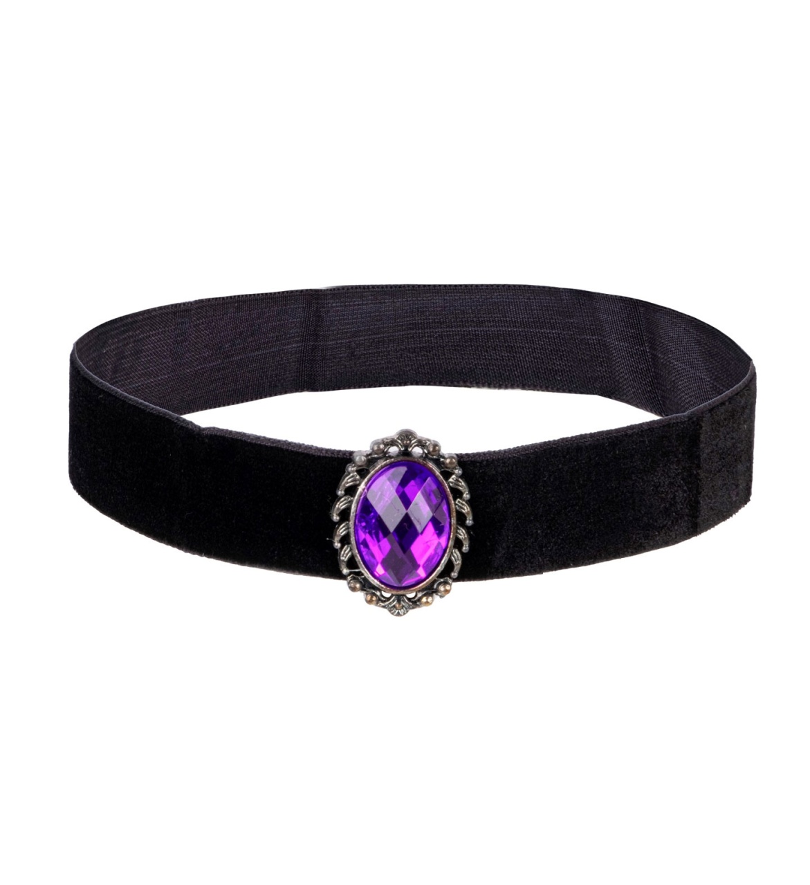Kostüm Zubehör Halsband Samt schwarz mit violettem Juwel