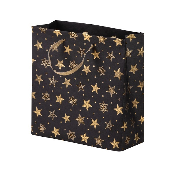 Rössler Geschenktasche Golden Stars schwarz 210x220x80mm
