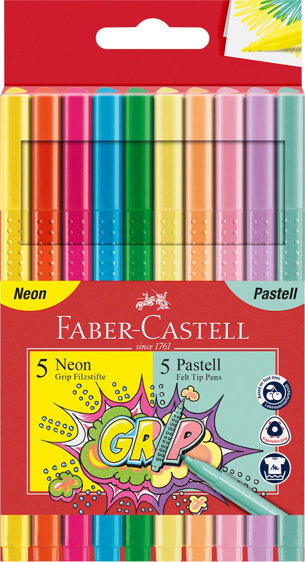 Faber Castell Grip Filzstifte neon/ pastell 10er Etui