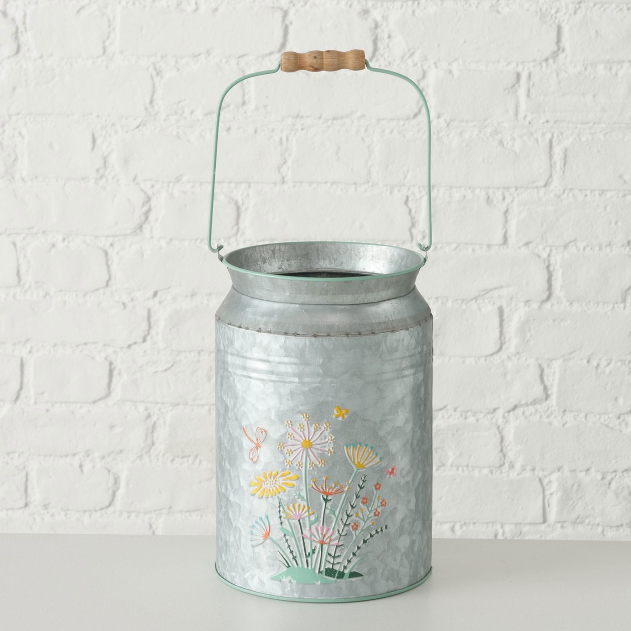 Vase Milchkanne Floriana Blumenmotiv aus Zink H 24cm