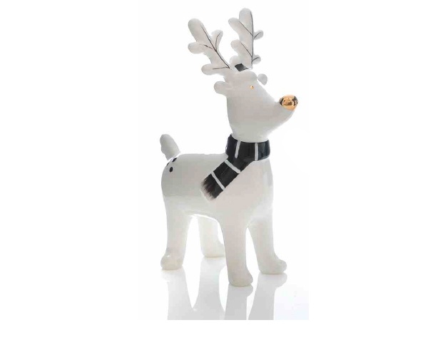 Deko Figur Weihnachten Rentier mit Schal aus Dolomit 15,5 cm