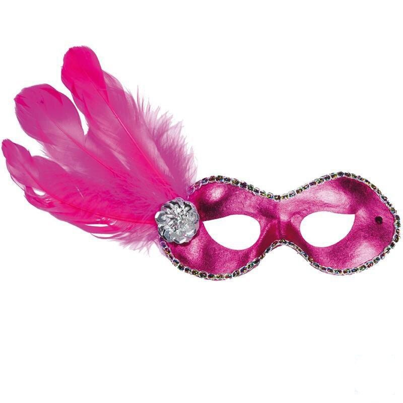 Kostüm Zubehör Domino mit Feder pink Augenmaske