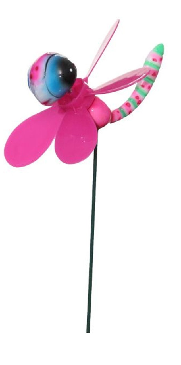 Fun Spinner Gartenstab Blumenstab Libelle pink gepunktet