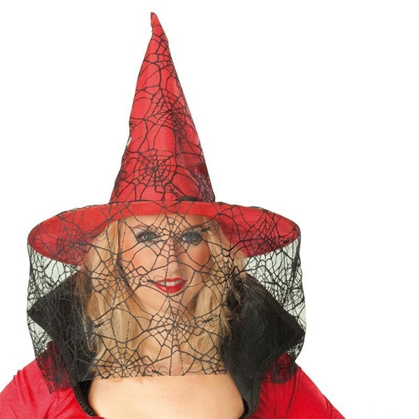 Kostüm-Zubehör Hexenhut mit Tüllschleier rot