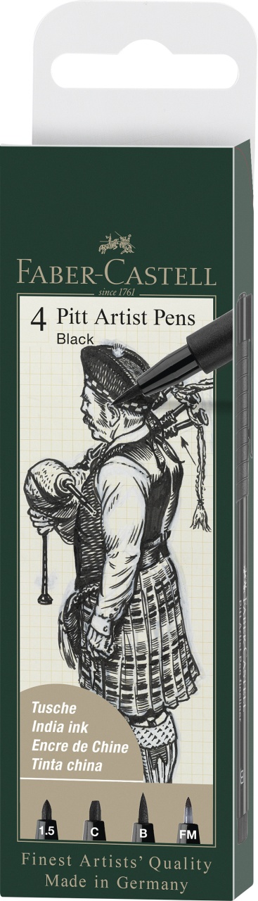 Faber Castell Tuschestifte Pitt Artist Pen schwarz 4er Etui
