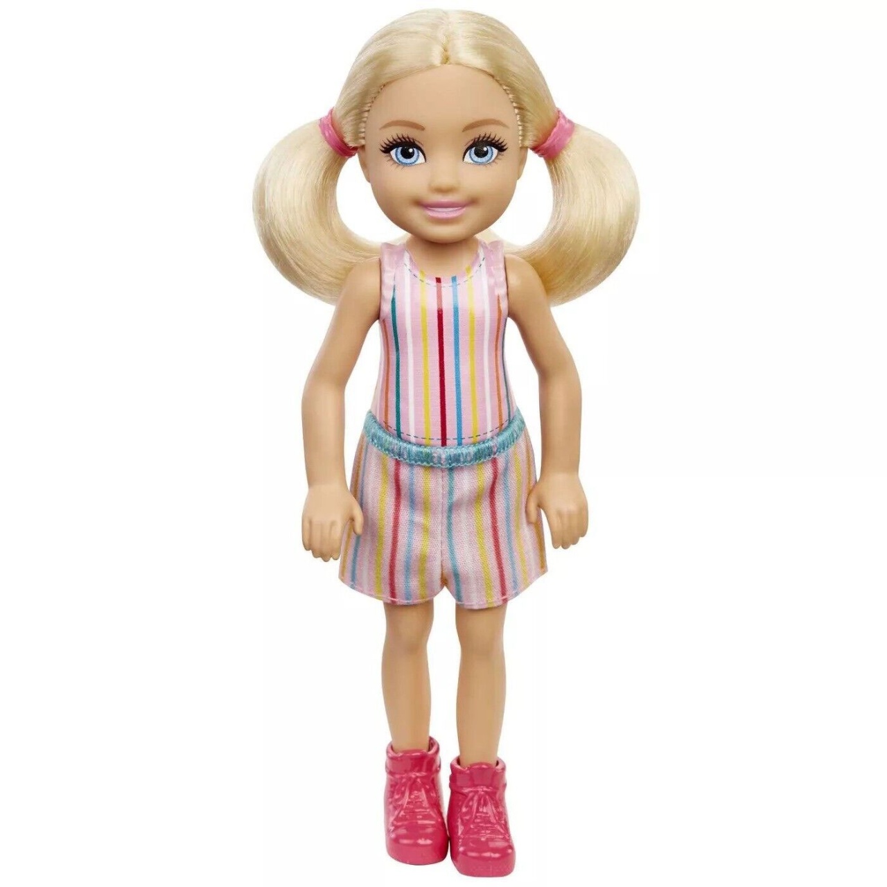 MATTEL Barbie Chelsea Puppe 2 blonde Zöpfe gestreiftes Kleid