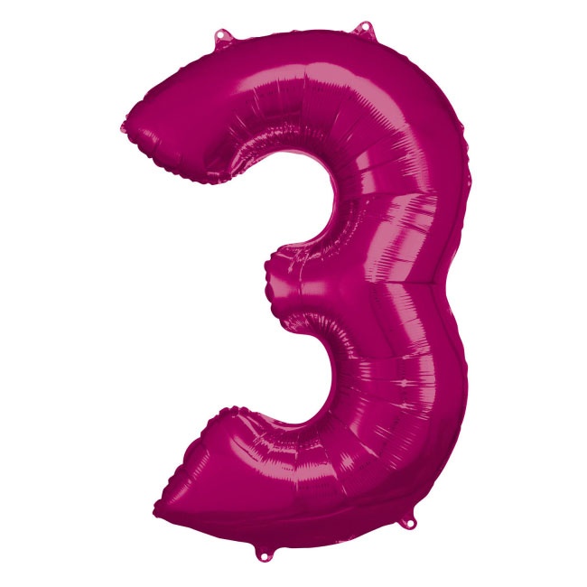 Folienballon Zahl 3 pink