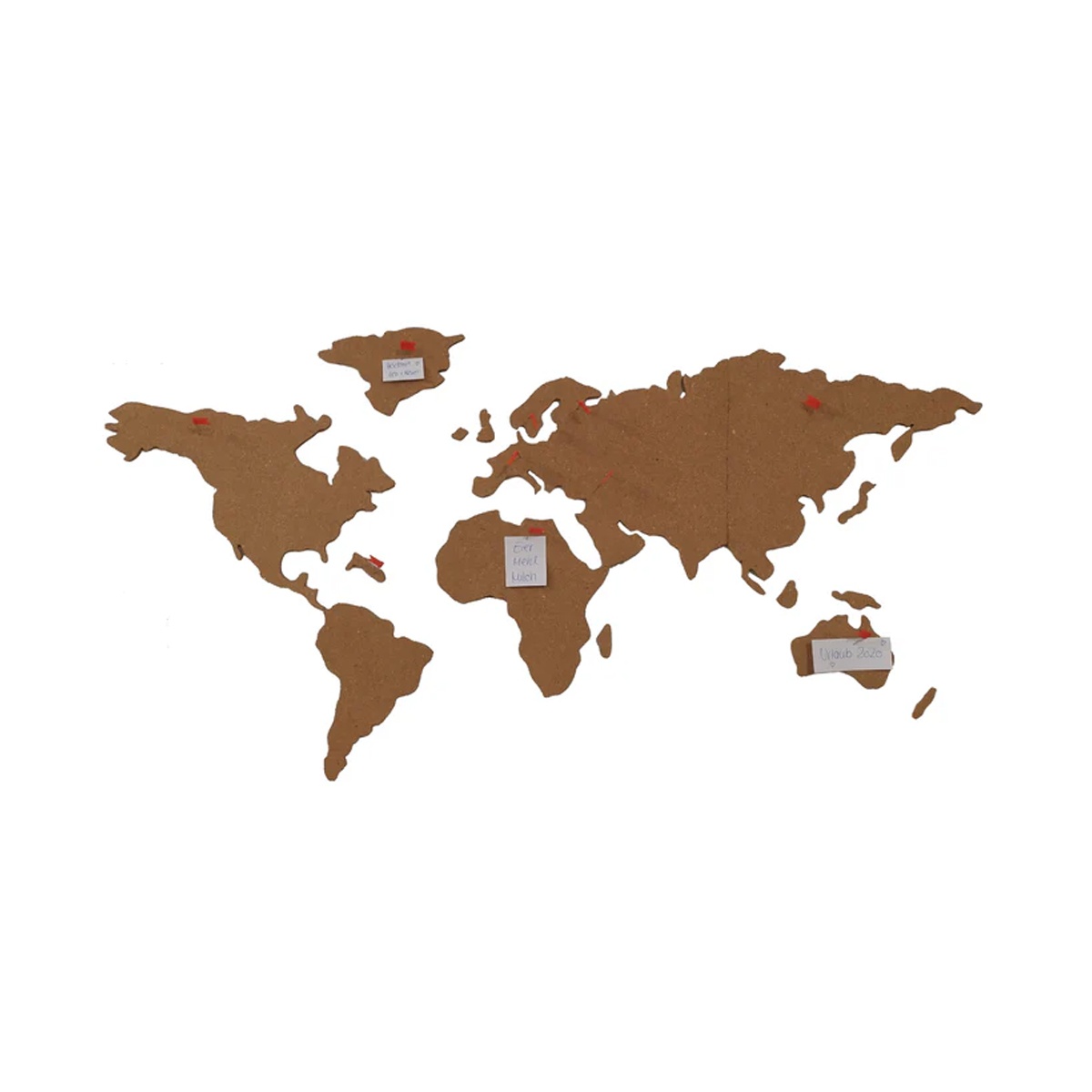 Pinnwand aus Kork Weltkarte mit Fähnchen