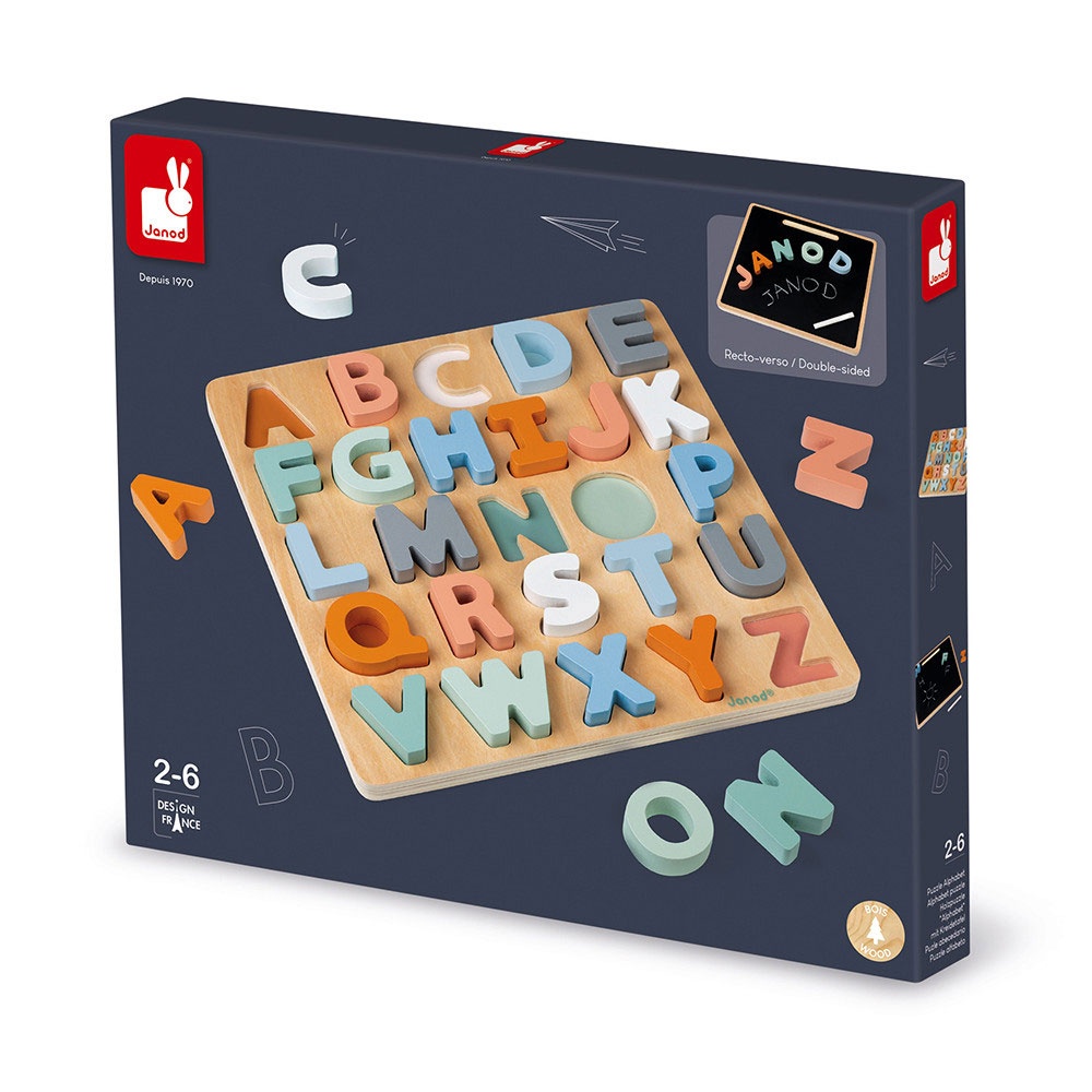 Holzpuzzle Alphabet mit Kreidetafel von Janod