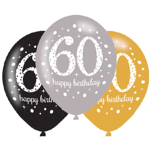 6 Ballons Sparkling Birthday 60 Jahre
