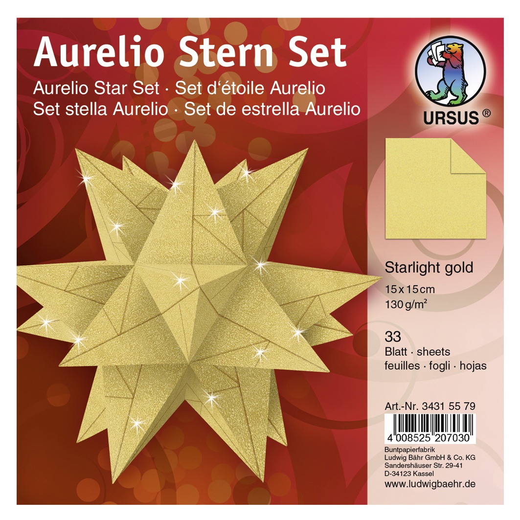 Faltblätter Aurelio Stern Set Starlight gold matt 15 x 15 cm