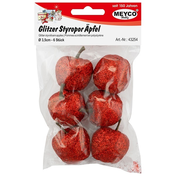 Bastelmaterial Glitzer Styropor Äpfel rot  3,5 cm 6 Stück