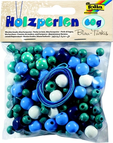 Folia Holzperlen Ocean Ton in Ton blau/ türkis 60g