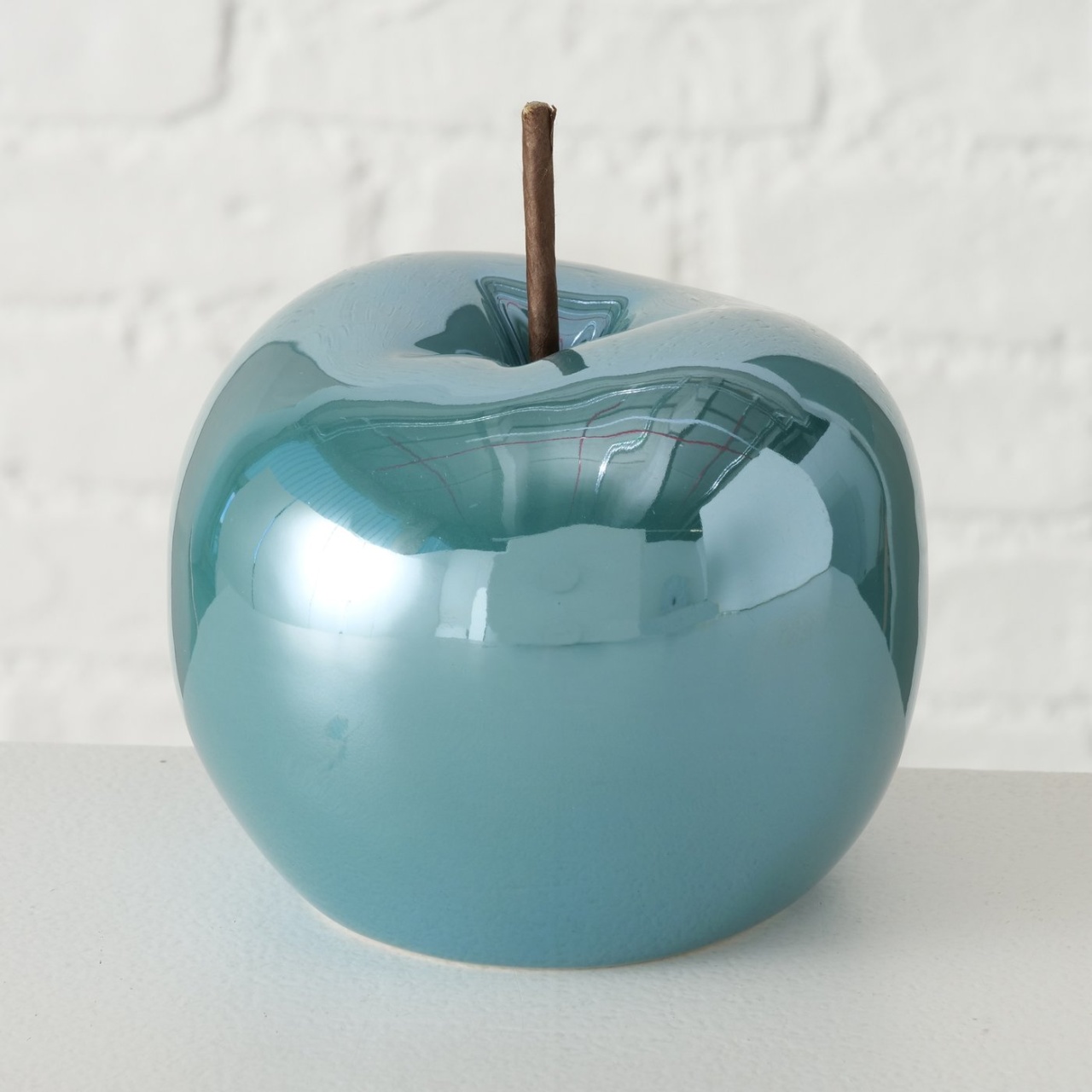 Dekoaufsteller Apfel, Dolomit, Petrol, Höhe 14 cm