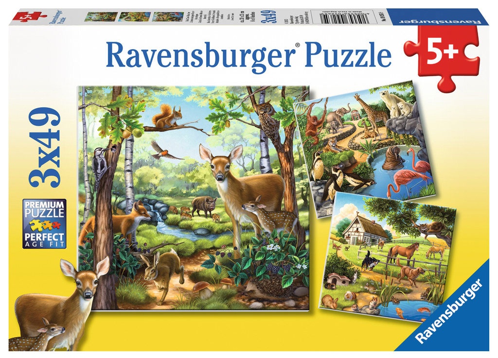 Ravensburger Puzzle Wald-/ Zoo- / Haustiere 3x49 Teile