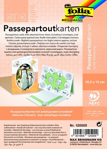 Folia Passepartoutkarten ovale Stanzung weiss 5 mit Umschlag