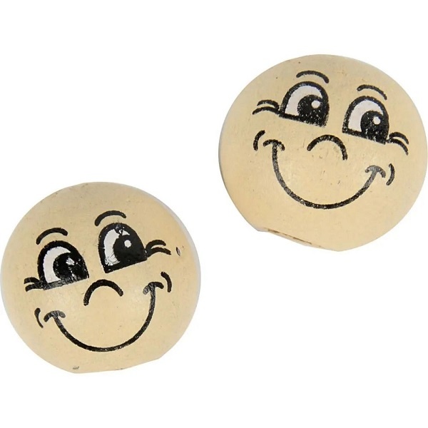 Bastelmaterial Holzperlenköpfe Smiley-Gesicht 20 Stück 12 mm