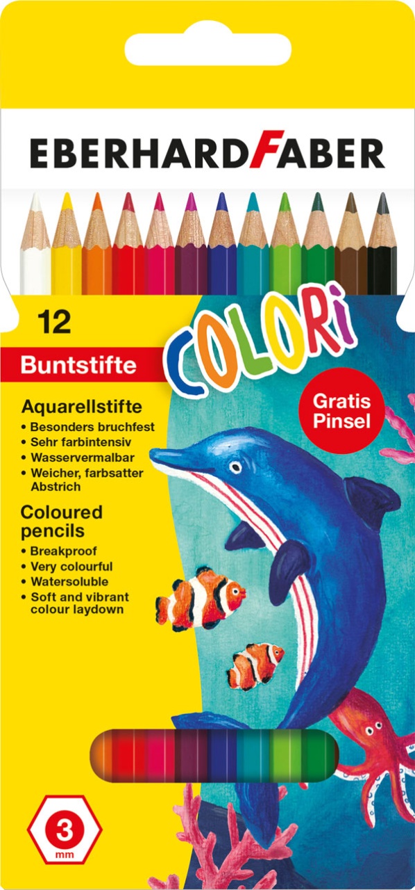 Faber Buntstifte Colori 12er Etui+Pinsel wasservermalbar