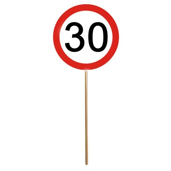Partystecker Mini-Schild Verkehrsschild mit Zahl 30 12 Stück