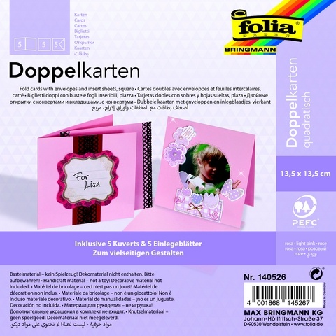 Folia Doppelkarten mit Umschlag rosa