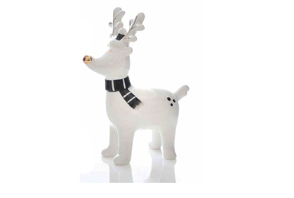 Deko Figur Weihnachten Rentier mit Schal aus Dolomit 12,5 cm