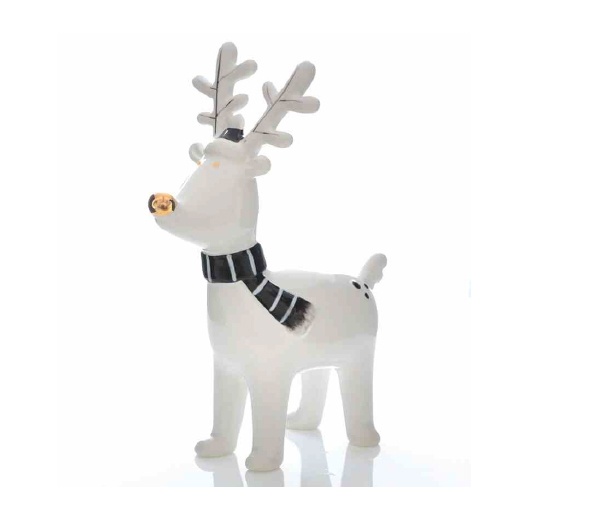 Deko Figur Weihnachten Rentier mit Schal aus Dolomit 20 cm