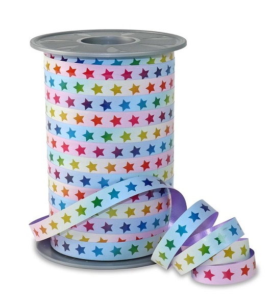 Geschenkband Rainbow Sterne Pastell 200 m x 10 mm