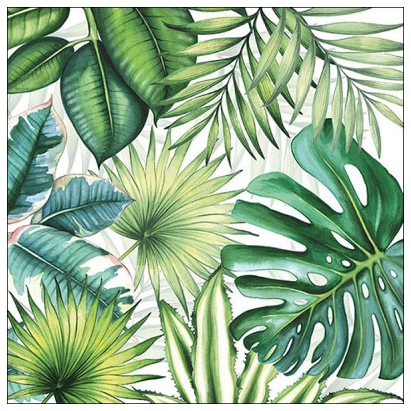 Servietten 33x33 cm Tropische Blätter weiß