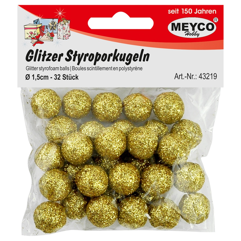 Glitzer-Styroporkugeln 32 Stück gold 15 mm