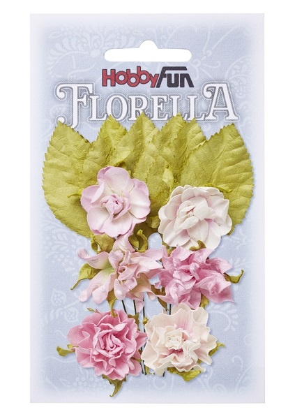 Bastelmaterial Florella Blüten & Blätter zartrosa