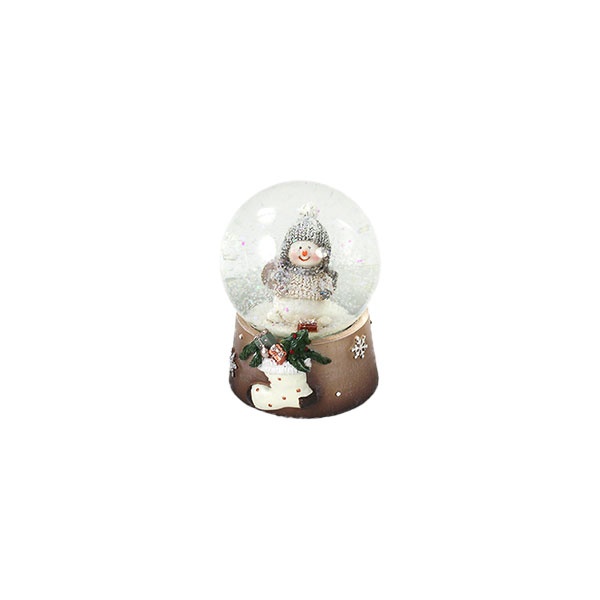 Schneekugel Schneemann mit Sack beige 9,5 cm