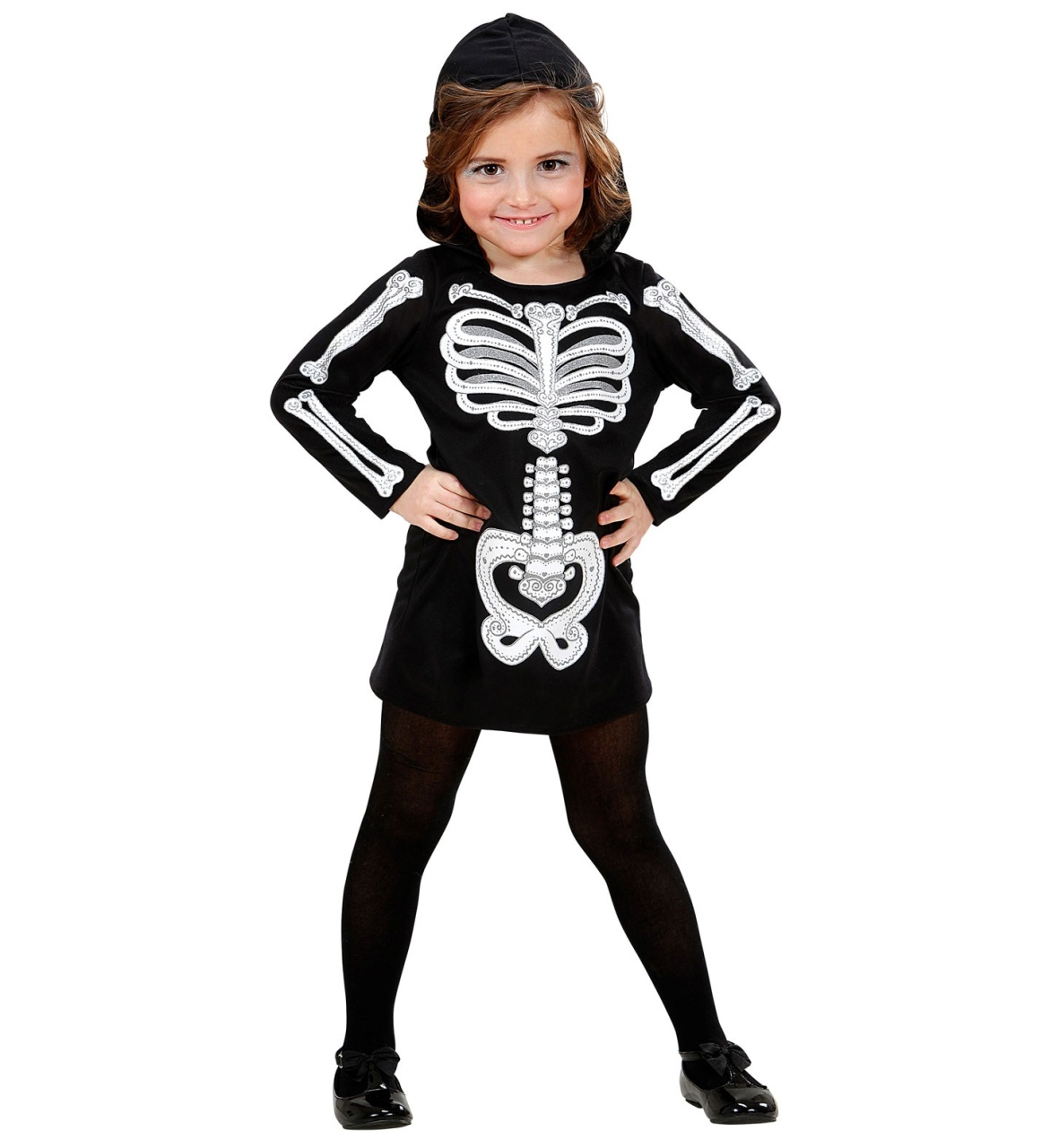 Kostüm Glamour Skelett-Kleid Gr. 110 Kinderkostüm
