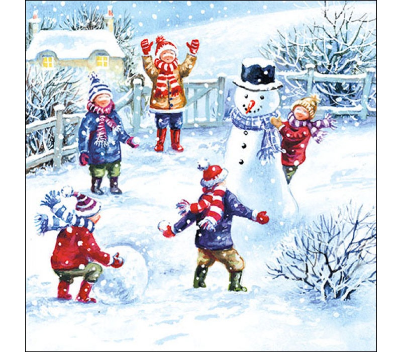 Servietten 33x33 cm Snowfun Schneemann und Kinder