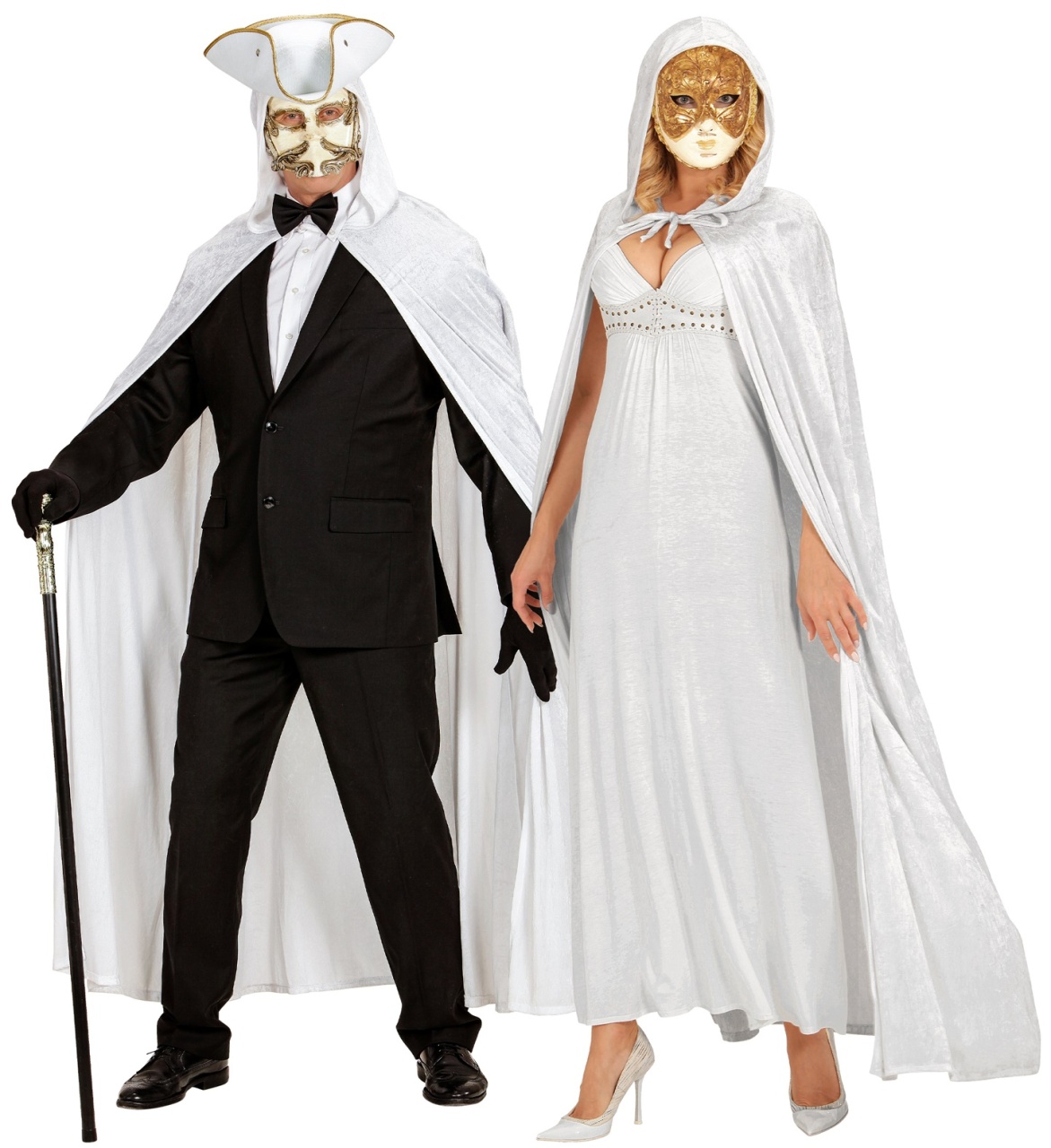 Kostüm Zubehör weißer Umhang mit Kapuze Samt 150 cm