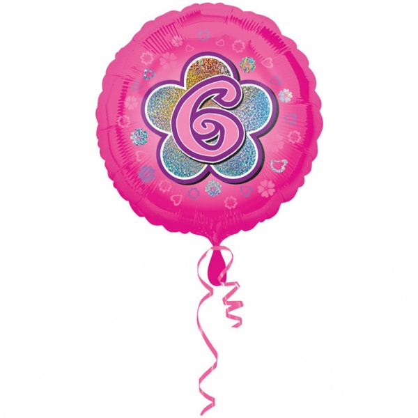 Folienballon Rosa Blumen Zahl 6 43 cm