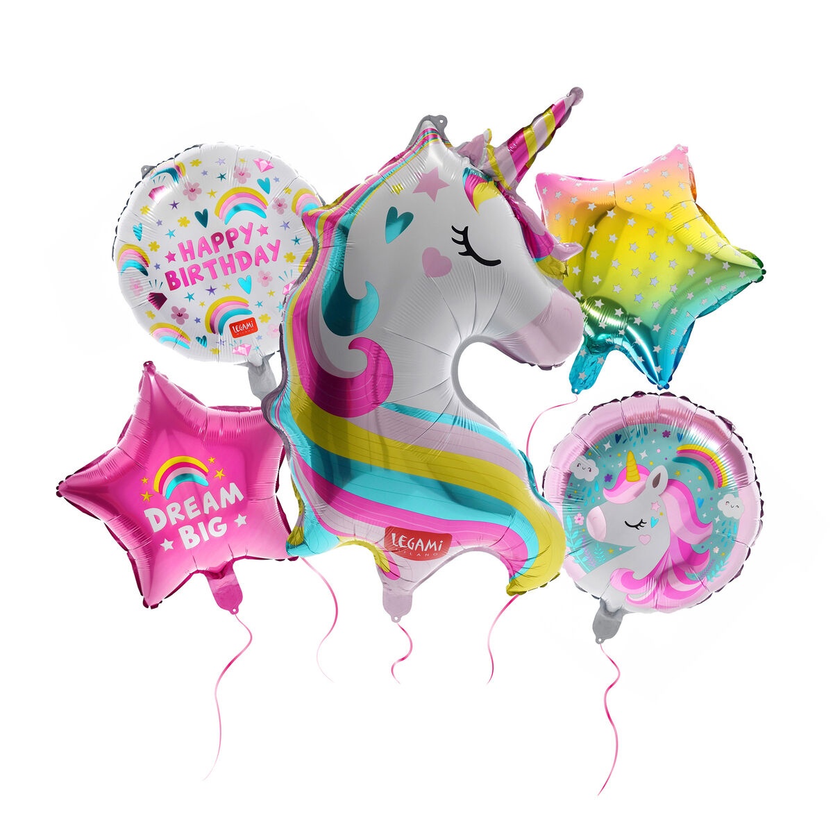Set mit 5 Luftballons für Geburtstagsparties - Einhorn