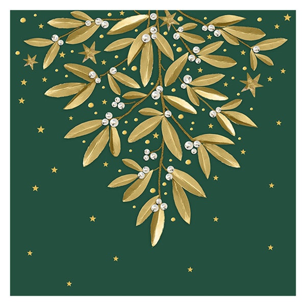 Servietten Weihnachten Golden Mistletoe smaragd 33 x 33 cm