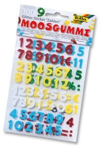 Folia Moosgummi Glitter-Sticker Zahlen 100 Stück
