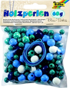 Folia Holzperlen Ocean Ton in Ton blau/ türkis 60g