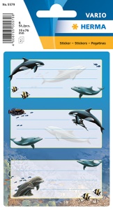 Herma Buch-Etiketten Delfine mit Glimmer