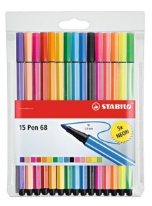 Stabilo Pen 68 Fasermaler 15 Stück Packung inkl. Neonfarben