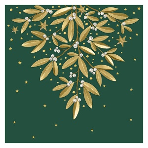 Servietten Weihnachten Golden Mistletoe smaragd 33 x 33 cm